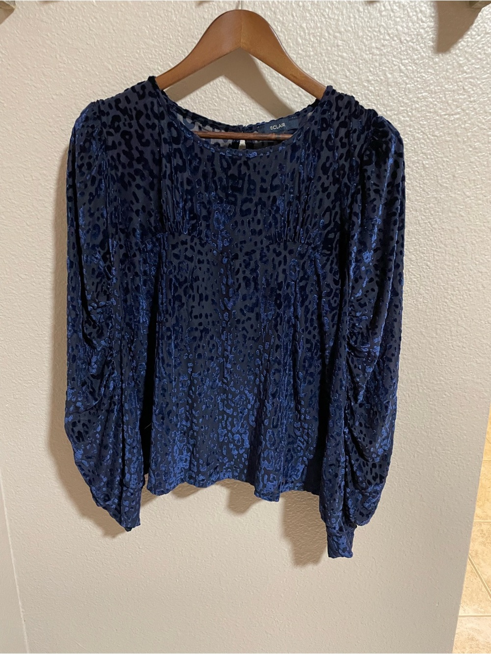 Eclair Navy Burnout Velvet Animal Print Long Sleeve Top